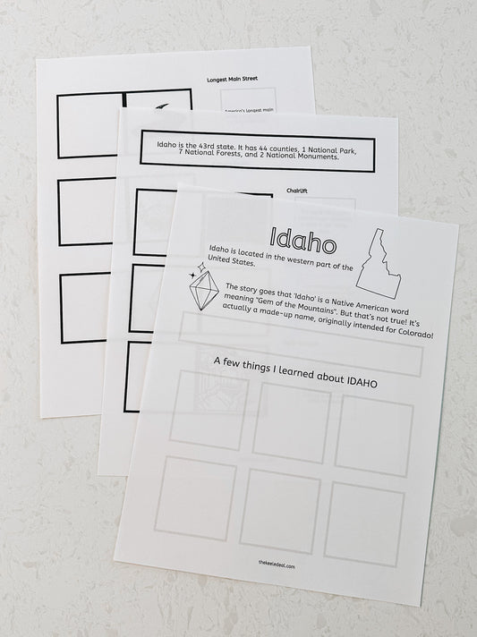 Idaho Worksheets and Unit Study