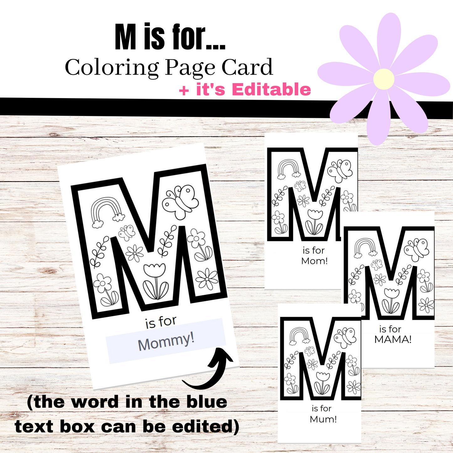 M is for.... Card to Color | Printable Mother's Day Coloring Page Card