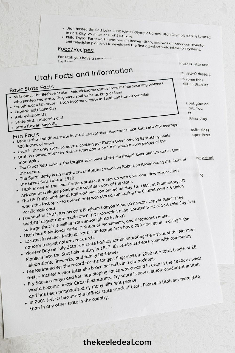 Utah Worksheets and Unit Study